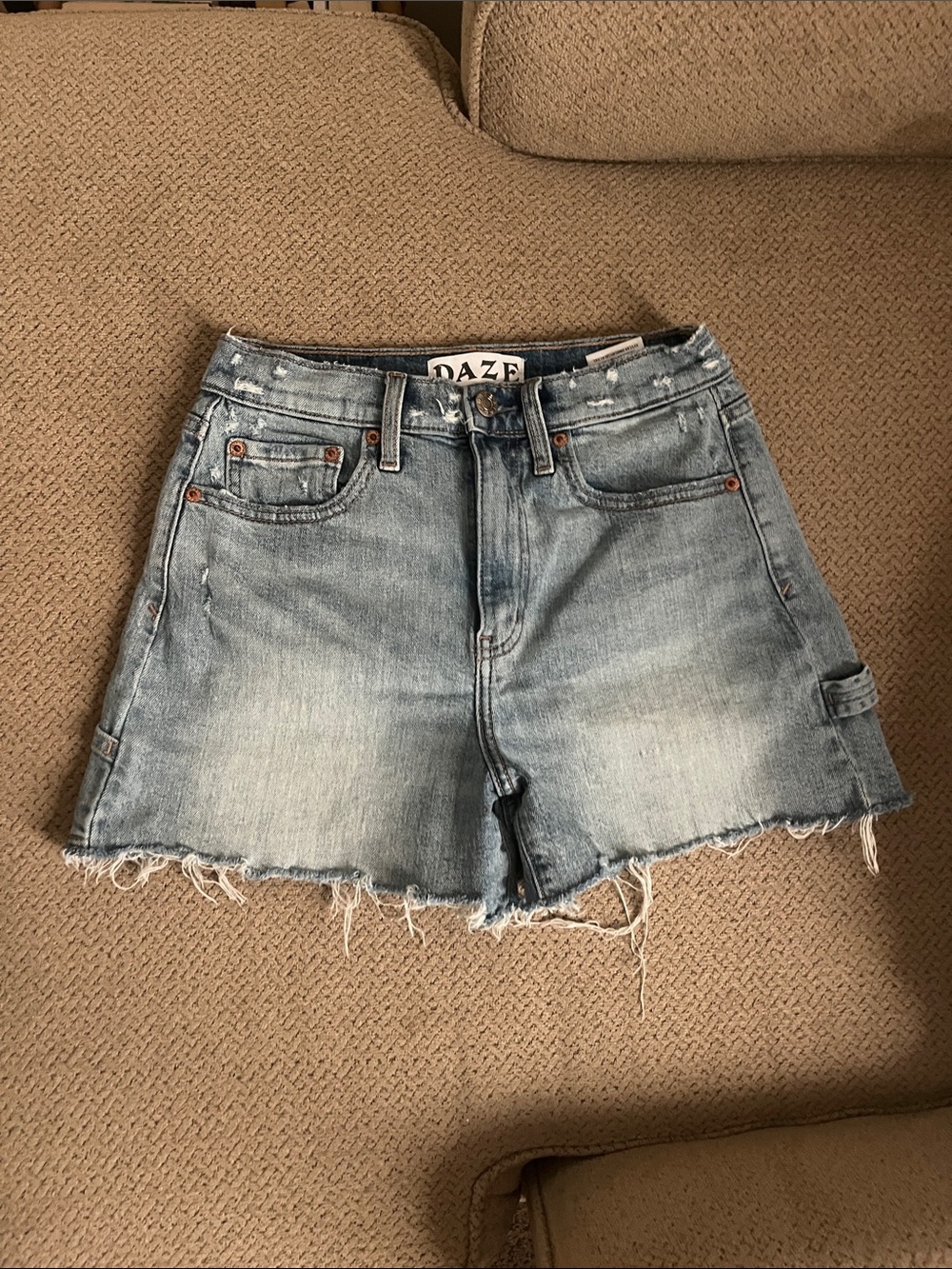 DAZE Light Wash Distressed Denim Shorts